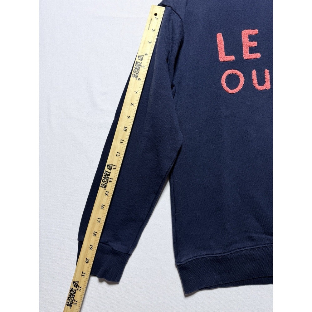 J Crew Apres Sweater Medium Navy Le Ski Oui Oui Graphic Ski Chalet Cottagecore - Picture 11 of 12